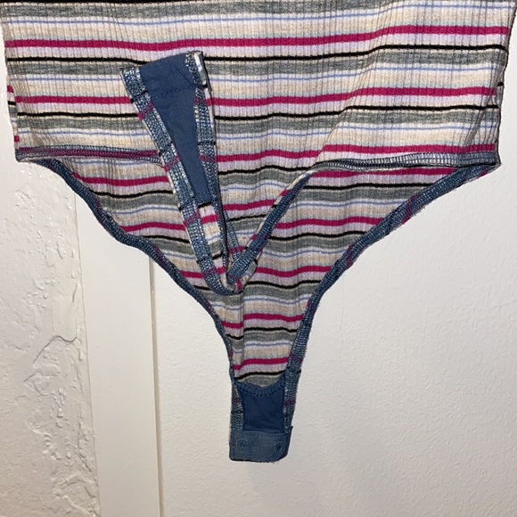 Free People Striped Ribbed Off Shoulder Bodysuit - Picture 4 of 5